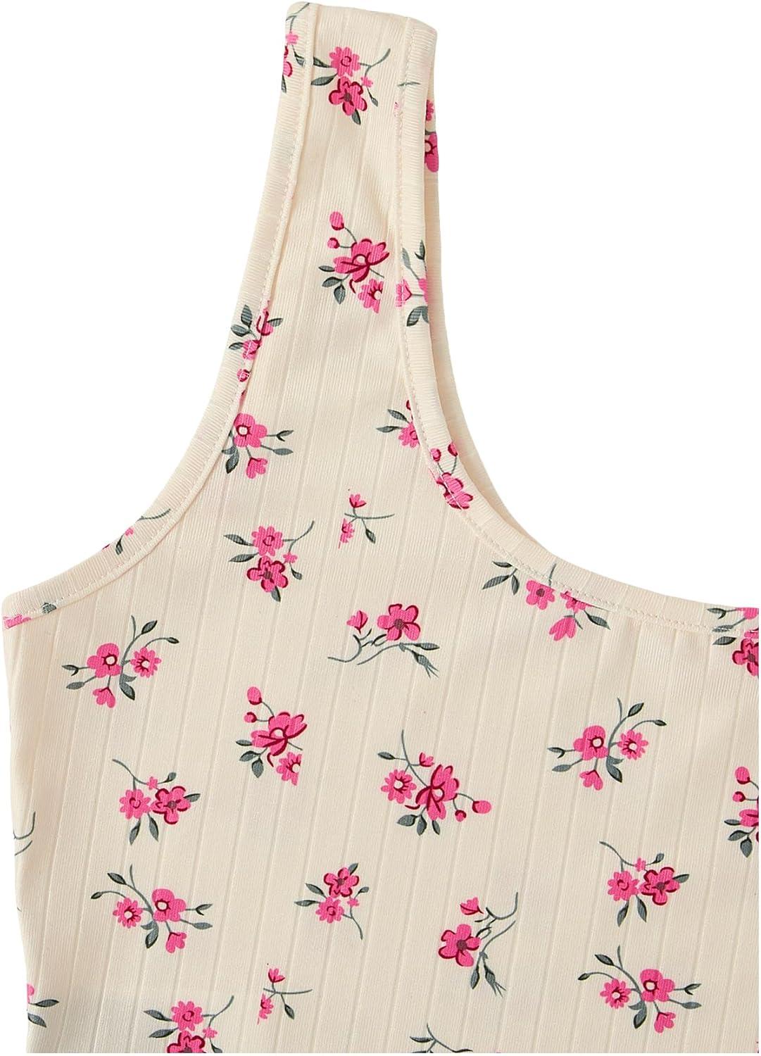 imageSweatyRocks Womens Casual Summer Floral Print Sleeveless Stretch Crop Tank TopPink Apricot