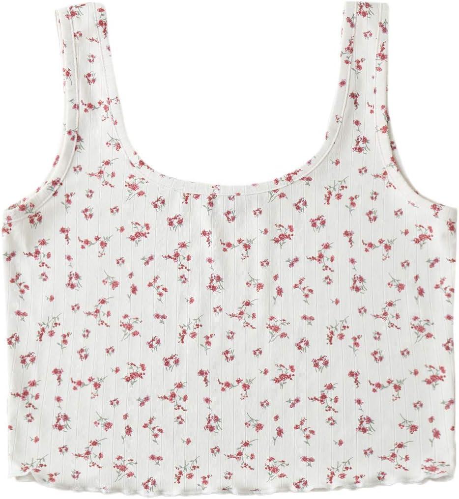 imageSweatyRocks Womens Casual Summer Floral Print Sleeveless Stretch Crop Tank TopRed White