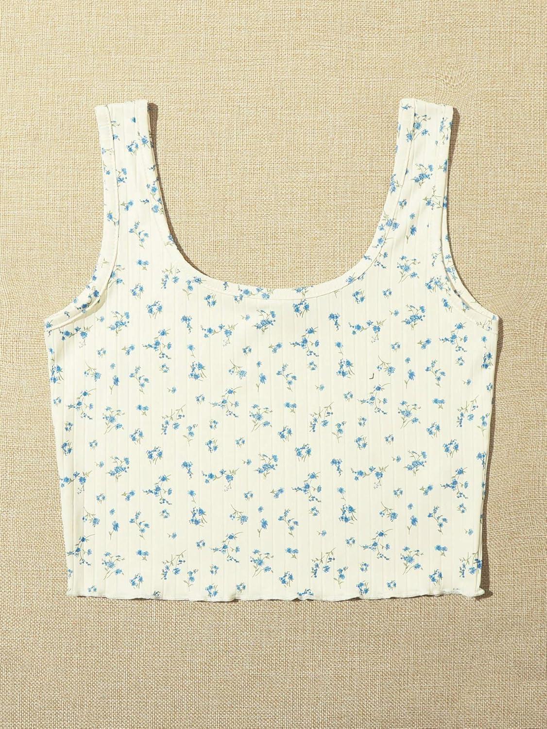 imageSweatyRocks Womens Casual Summer Floral Print Sleeveless Stretch Crop Tank TopWhite Blue