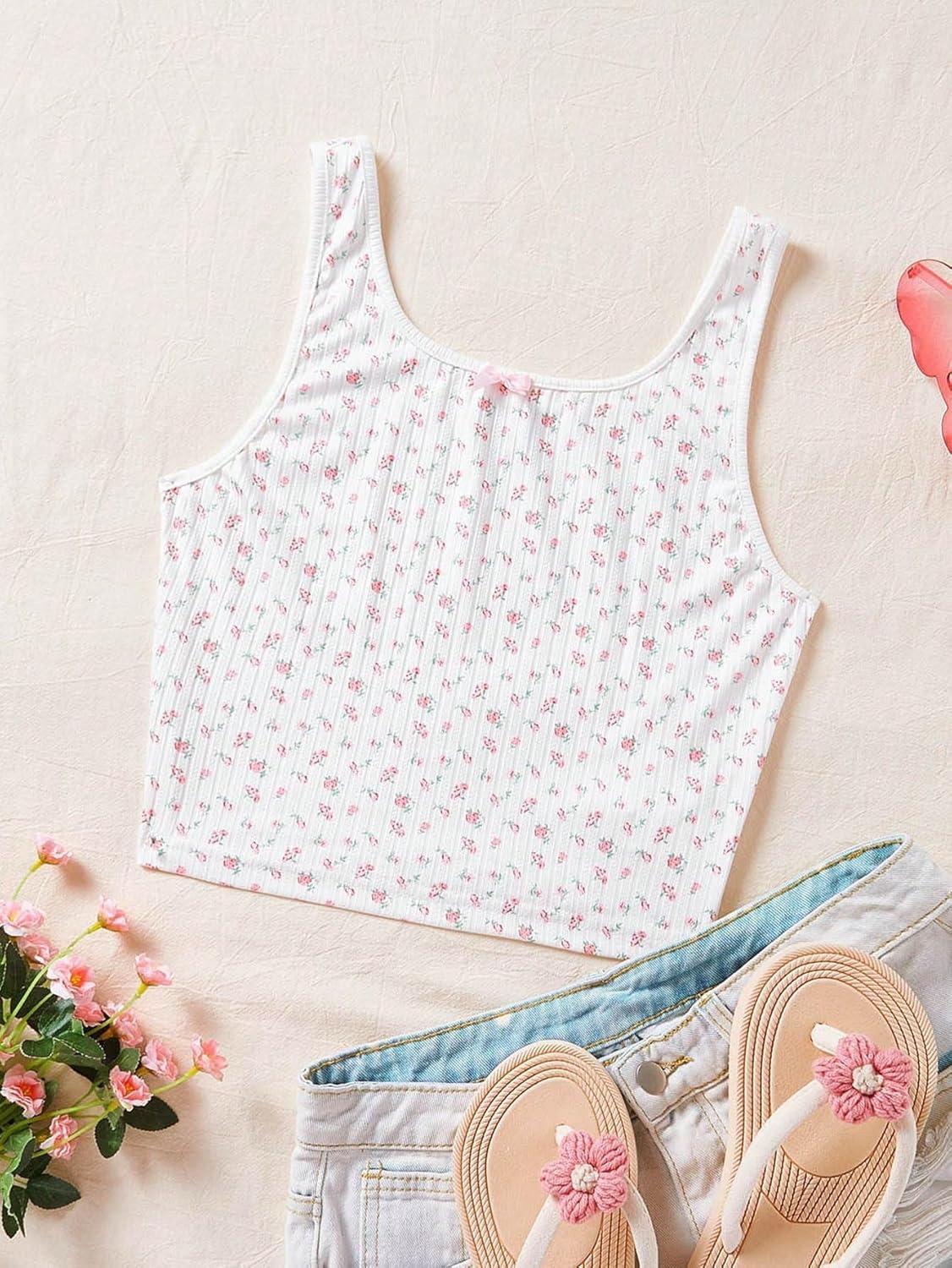imageSweatyRocks Womens Casual Summer Floral Print Sleeveless Stretch Crop Tank TopWhite Disty Floral
