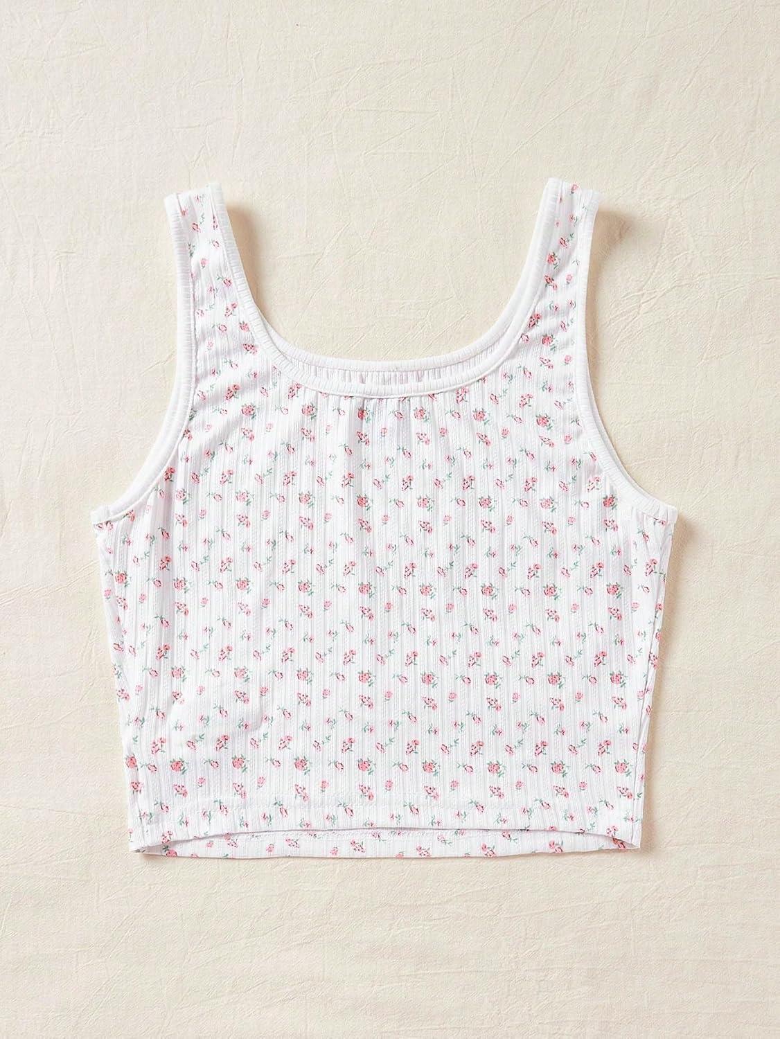 imageSweatyRocks Womens Casual Summer Floral Print Sleeveless Stretch Crop Tank TopWhite Disty Floral