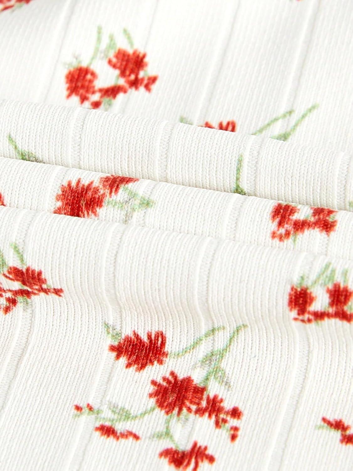 imageSweatyRocks Womens Casual Summer Floral Print Sleeveless Stretch Crop Tank TopWhite Red Floral
