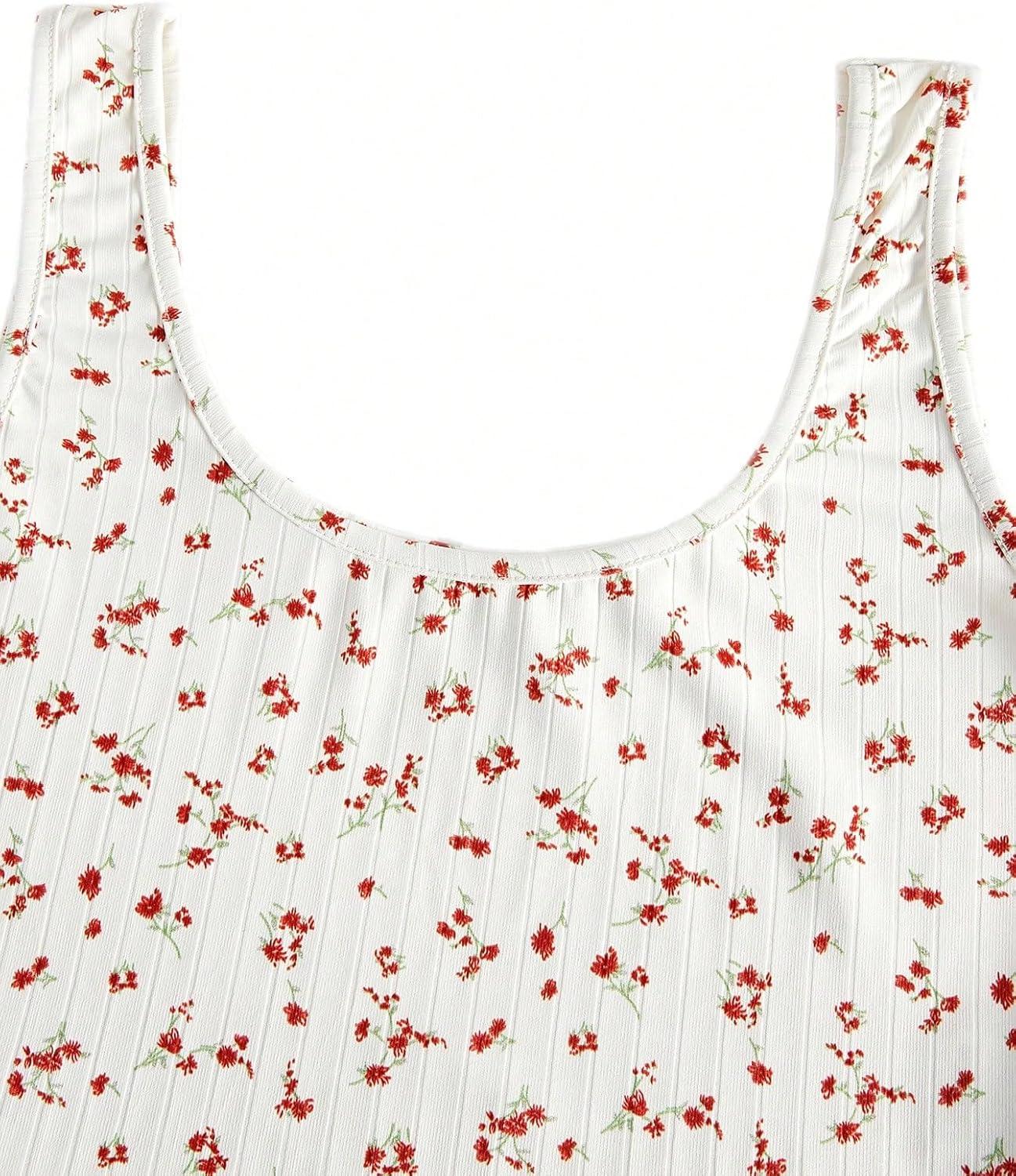 imageSweatyRocks Womens Casual Summer Floral Print Sleeveless Stretch Crop Tank TopWhite Red Floral