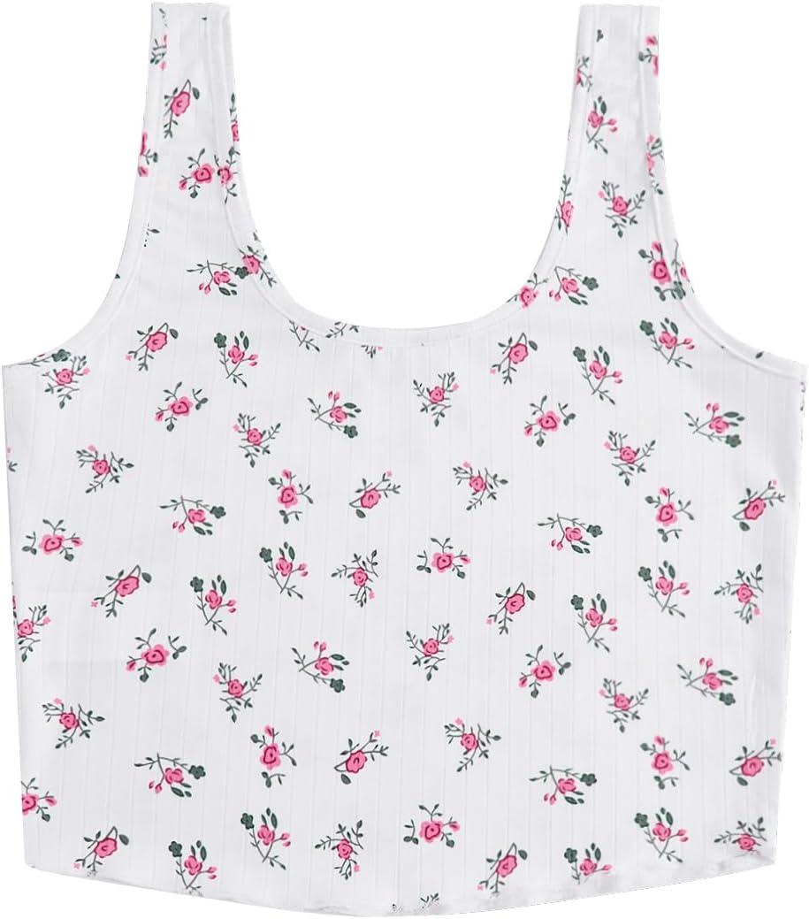 imageSweatyRocks Womens Casual Summer Floral Print Sleeveless Stretch Crop Tank TopWhite and Red