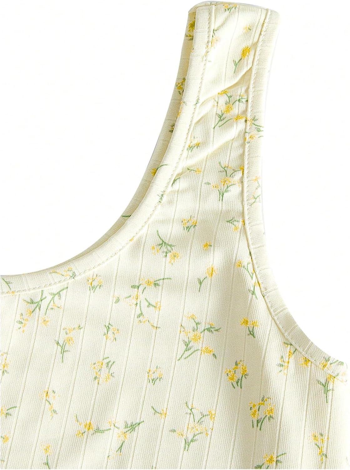 imageSweatyRocks Womens Casual Summer Floral Print Sleeveless Stretch Crop Tank TopYellow Apricot