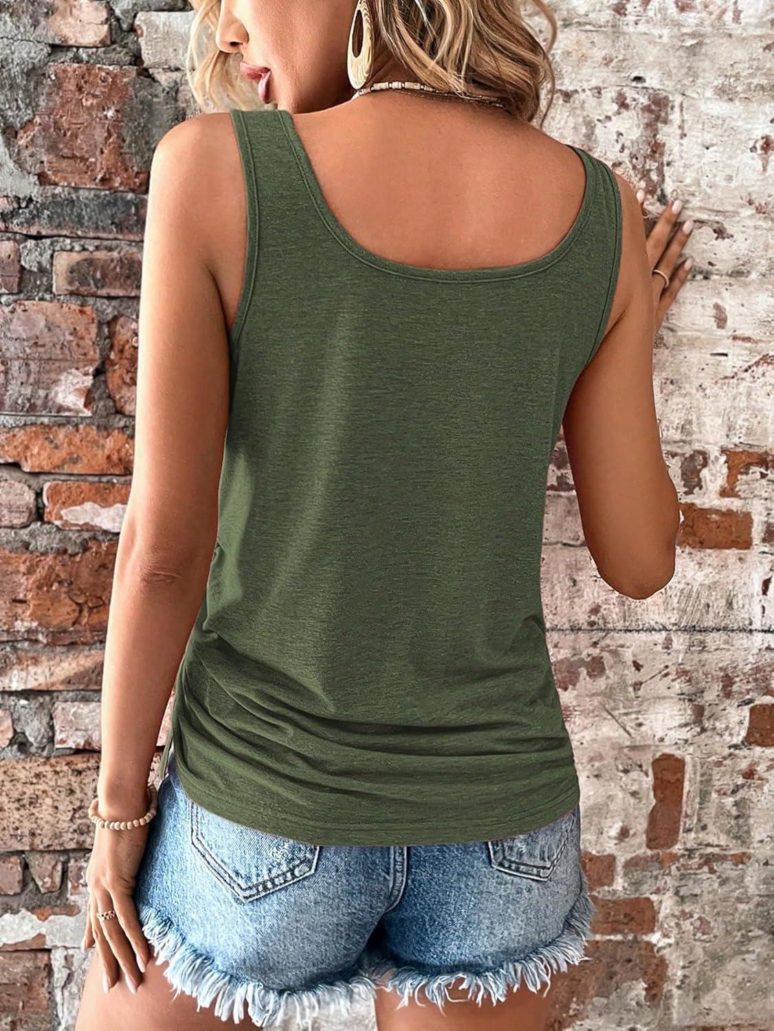 imageSweatyRocks Womens Scoop Neck Half Button Tank Top Casual Sleeveless Drawstring Tie Side TopsArmy Green