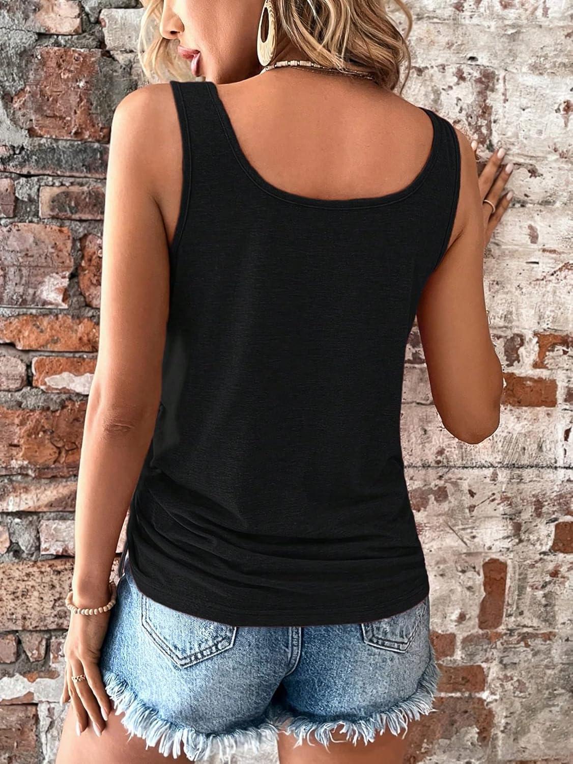 imageSweatyRocks Womens Scoop Neck Half Button Tank Top Casual Sleeveless Drawstring Tie Side TopsBlack