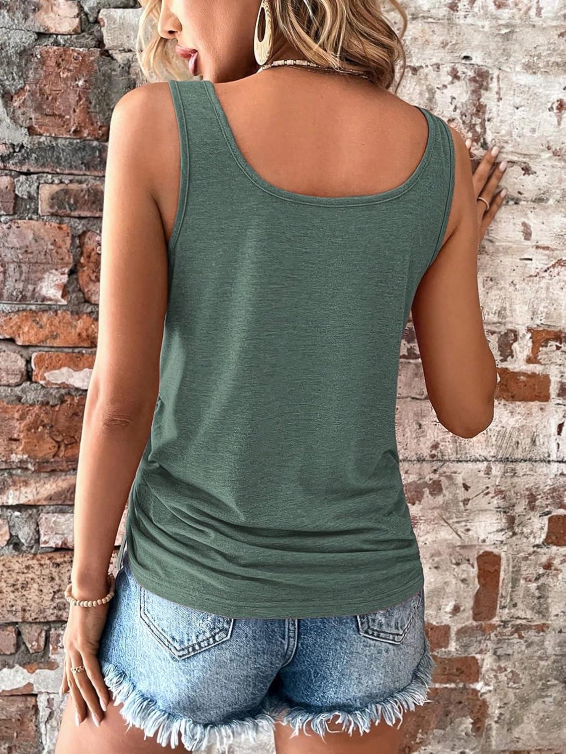 imageSweatyRocks Womens Scoop Neck Half Button Tank Top Casual Sleeveless Drawstring Tie Side TopsDark Green