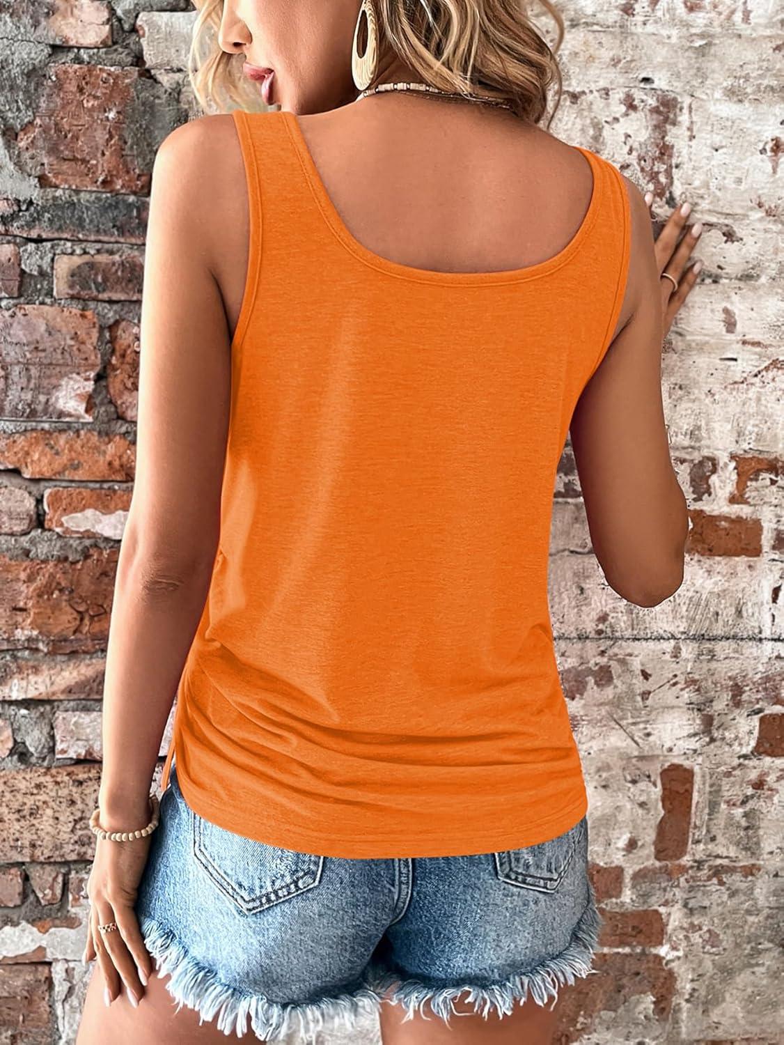 imageSweatyRocks Womens Scoop Neck Half Button Tank Top Casual Sleeveless Drawstring Tie Side TopsOrange