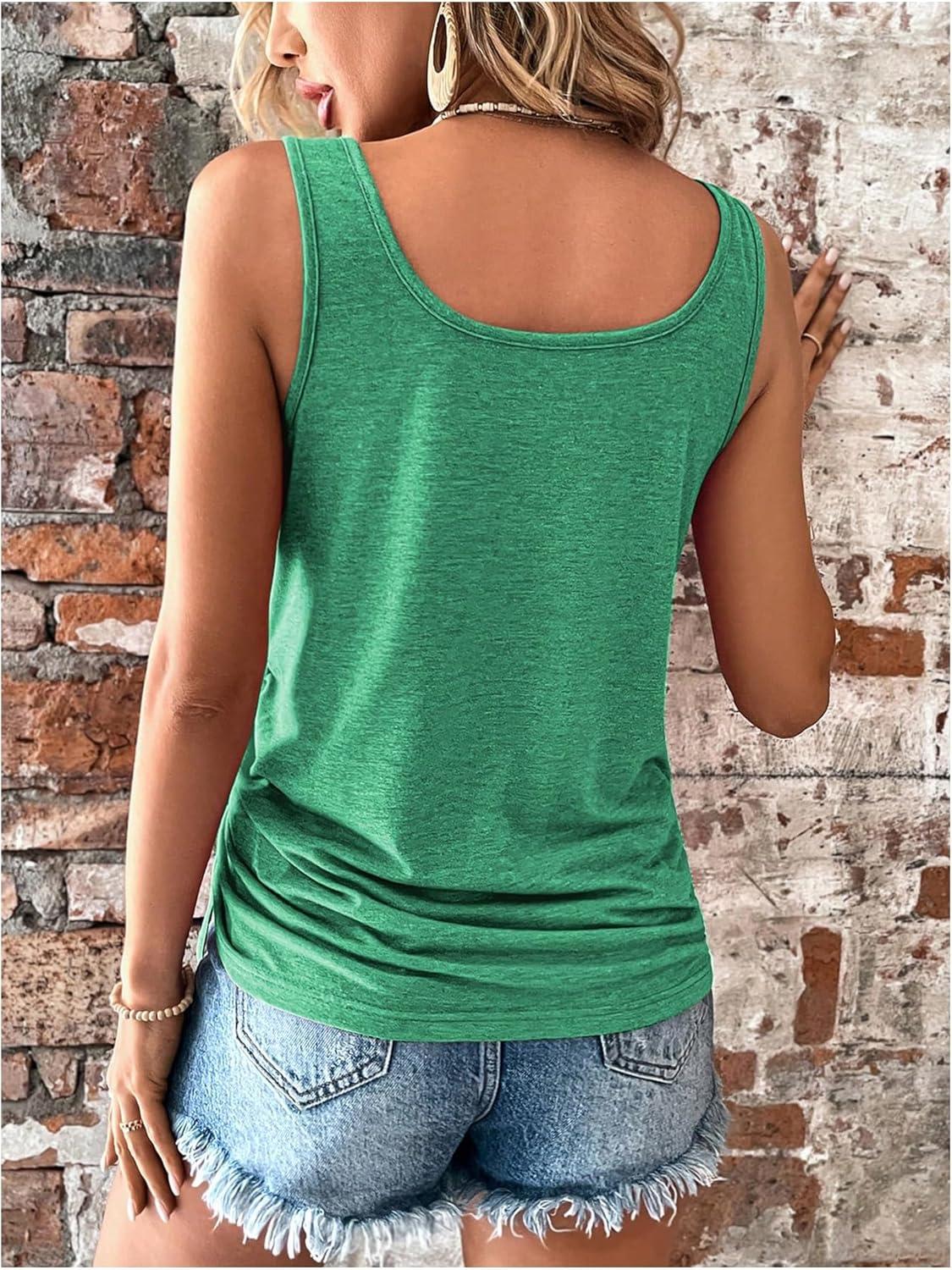 imageSweatyRocks Womens Scoop Neck Half Button Tank Top Casual Sleeveless Drawstring Tie Side TopsPlain Green