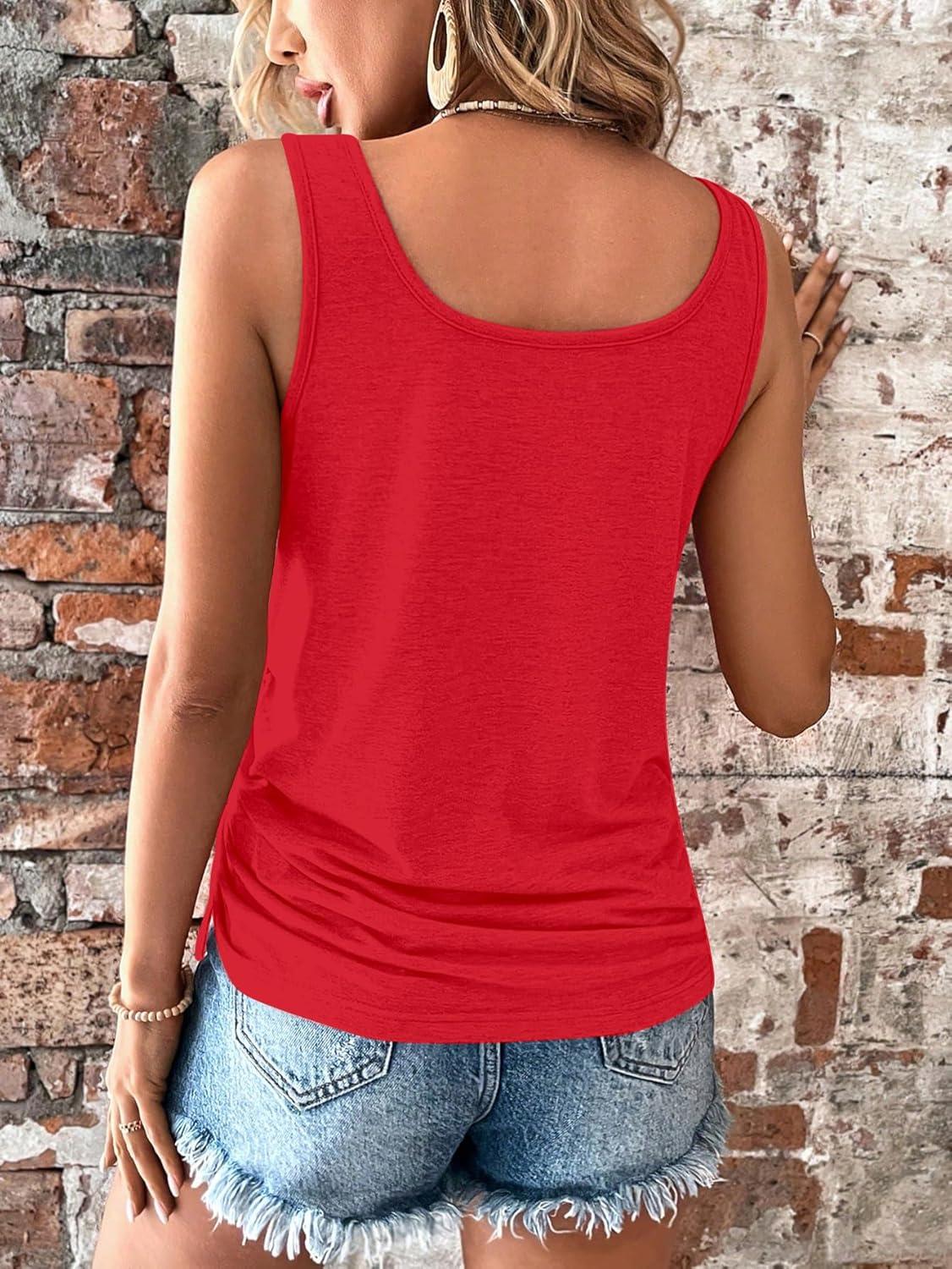 imageSweatyRocks Womens Scoop Neck Half Button Tank Top Casual Sleeveless Drawstring Tie Side TopsRed
