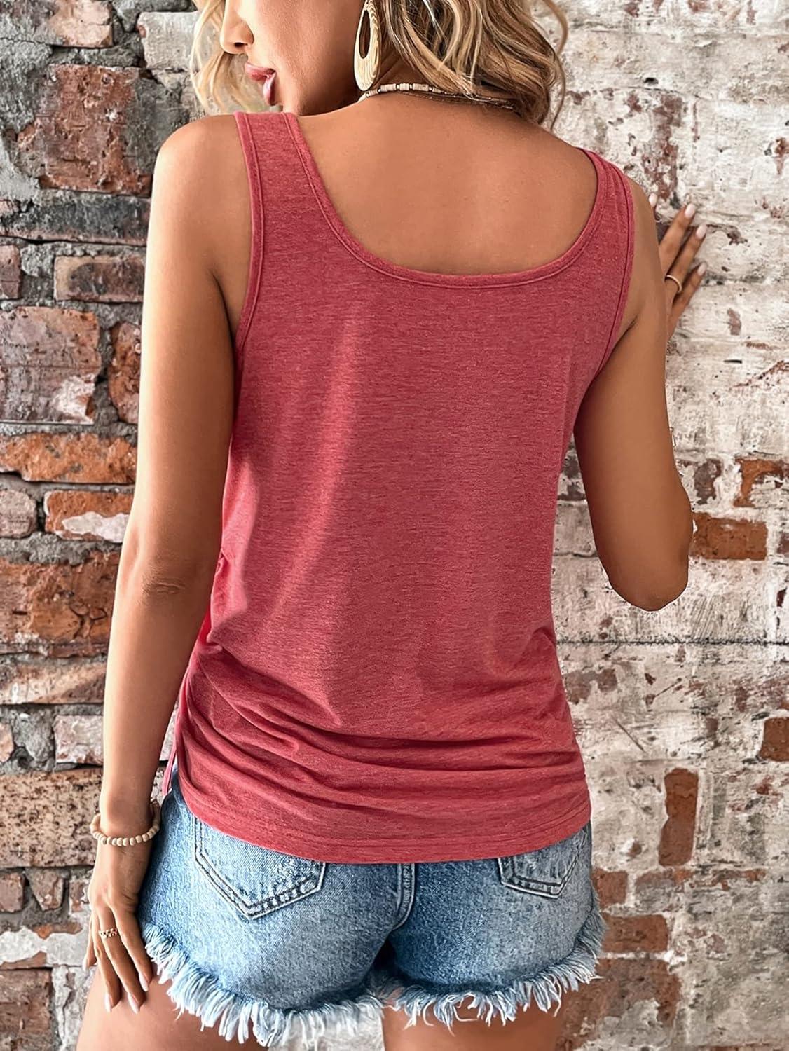 imageSweatyRocks Womens Scoop Neck Half Button Tank Top Casual Sleeveless Drawstring Tie Side TopsRusty Rose