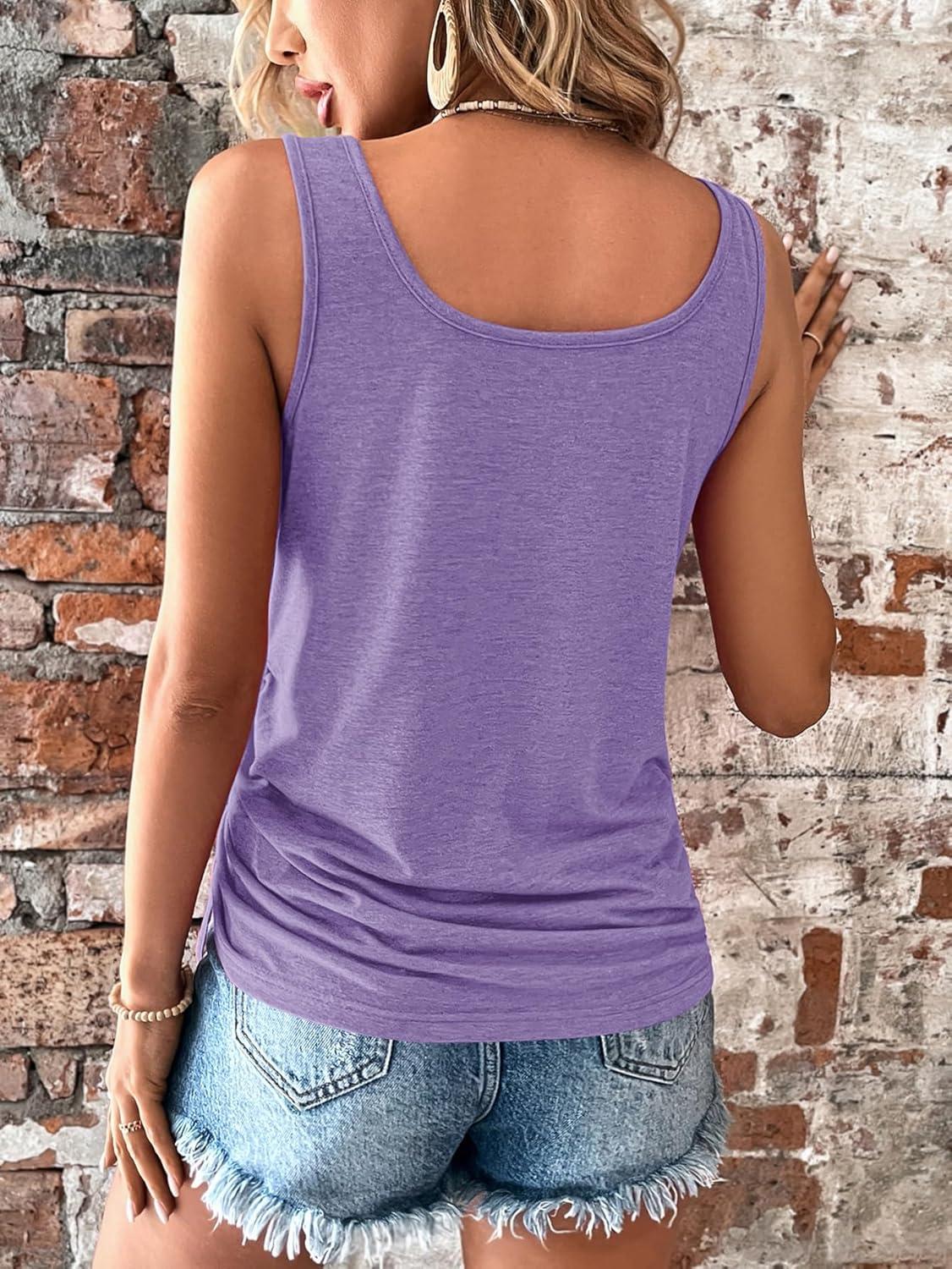 imageSweatyRocks Womens Scoop Neck Half Button Tank Top Casual Sleeveless Drawstring Tie Side TopsSolid Purple