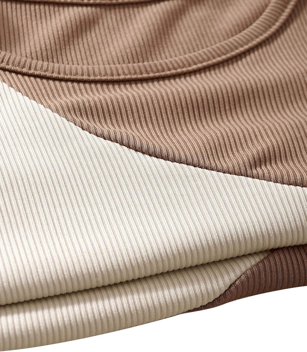 imageSweatyRocks Womens Summer Ribbed Knit Sleeveless Vest Color Block Crop Tank TopBeige Brown