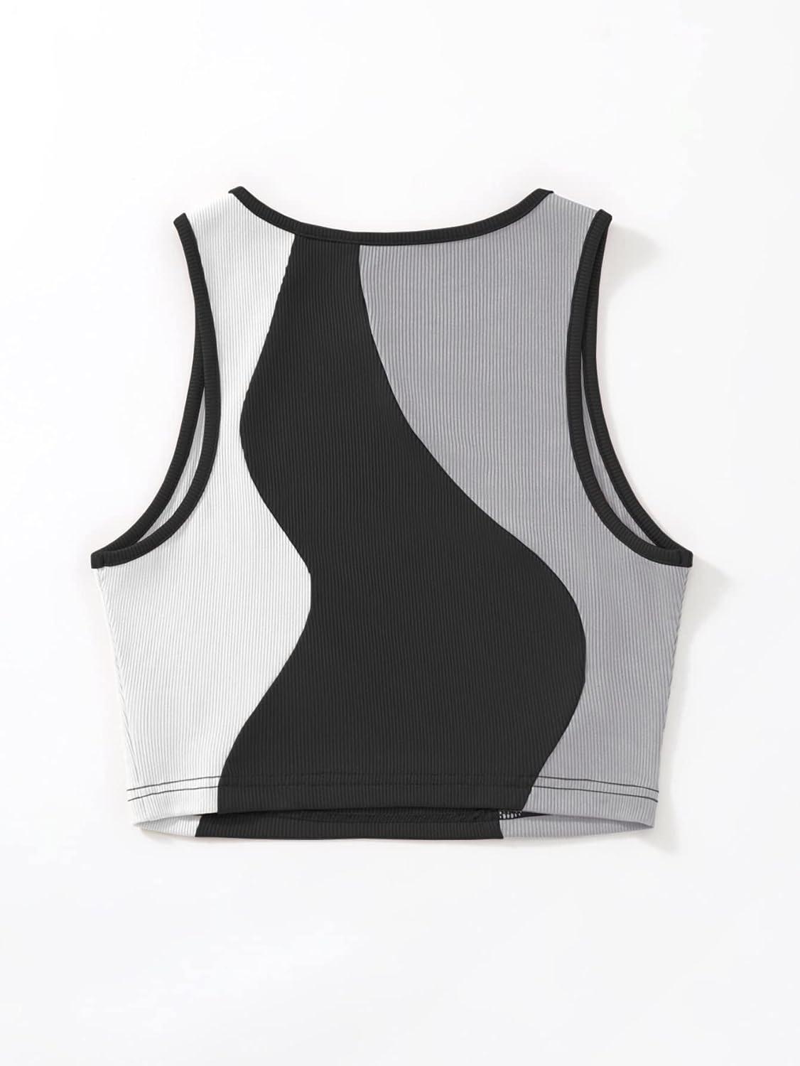 imageSweatyRocks Womens Summer Ribbed Knit Sleeveless Vest Color Block Crop Tank TopBlack and Grey