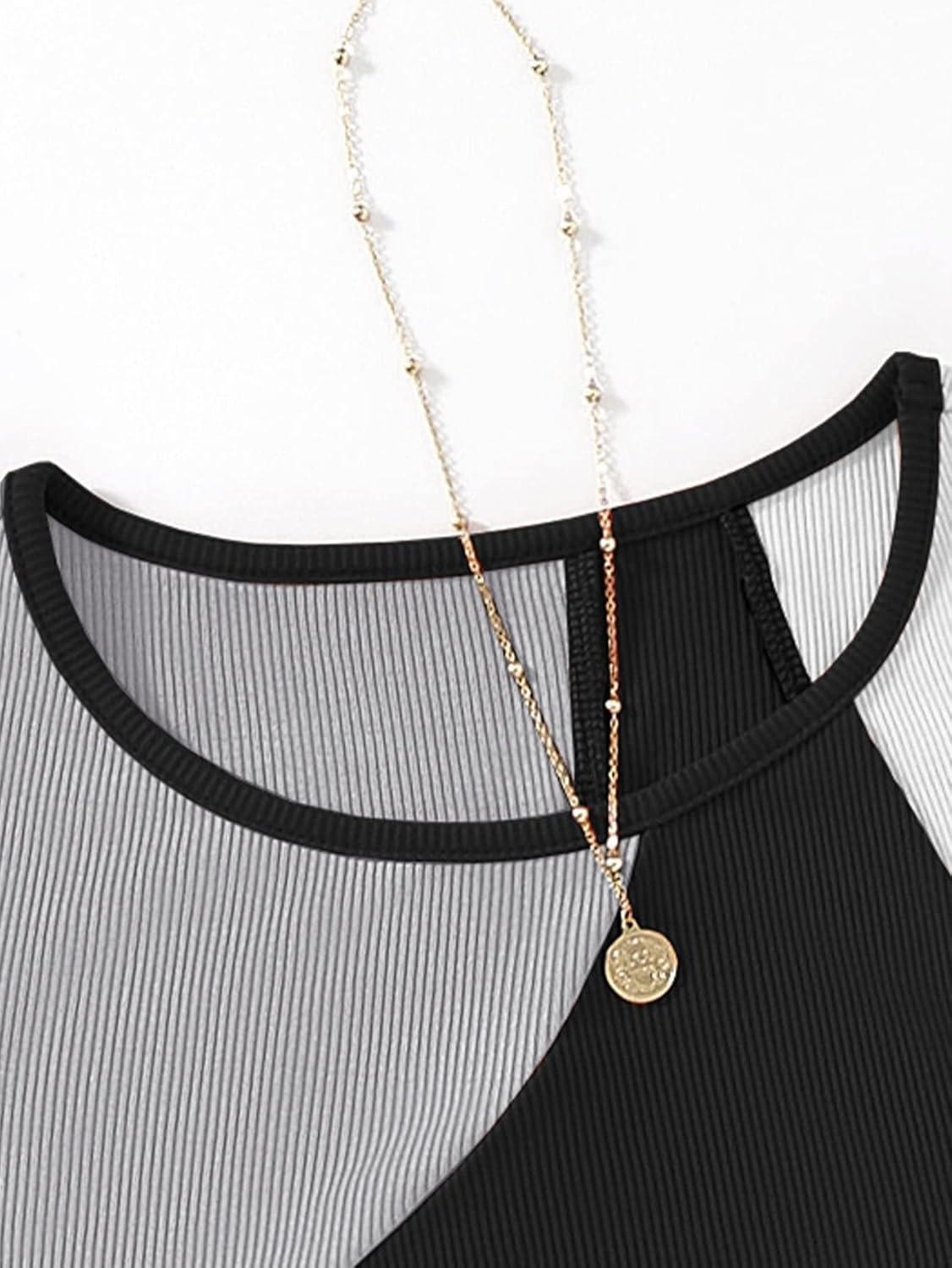 imageSweatyRocks Womens Summer Ribbed Knit Sleeveless Vest Color Block Crop Tank TopBlack and Grey