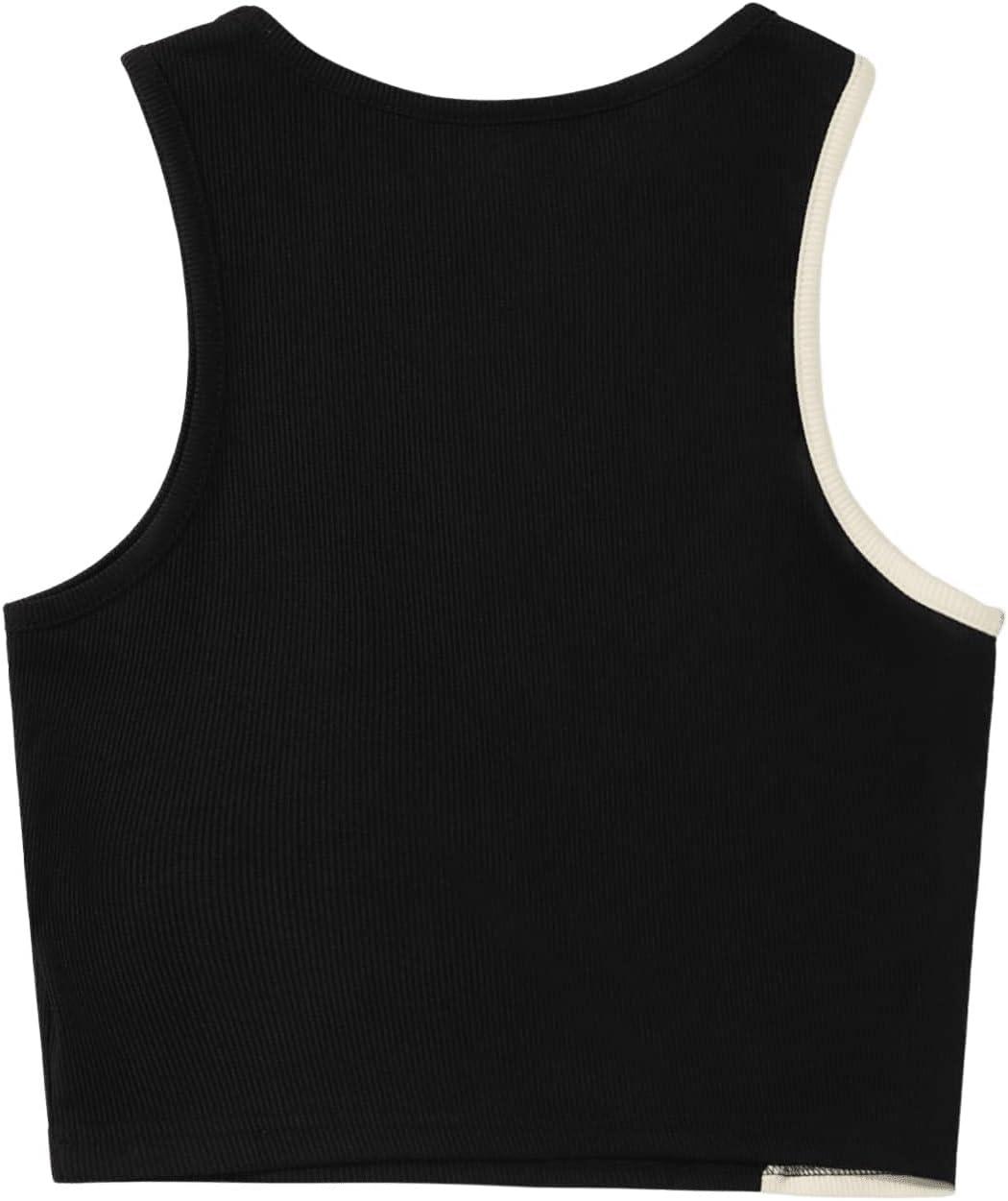 imageSweatyRocks Womens Summer Ribbed Knit Sleeveless Vest Color Block Crop Tank TopBlack and Khaki