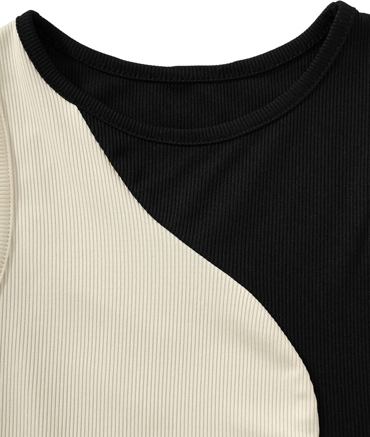 imageSweatyRocks Womens Summer Ribbed Knit Sleeveless Vest Color Block Crop Tank TopBlack and Khaki