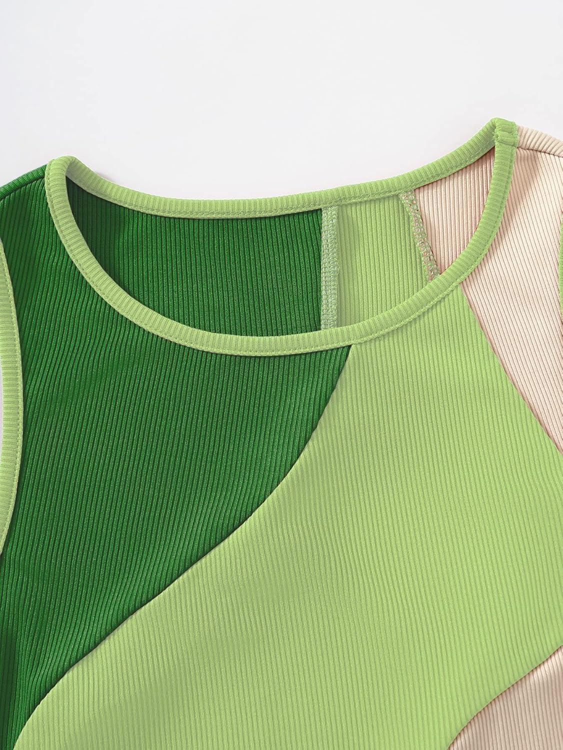 imageSweatyRocks Womens Summer Ribbed Knit Sleeveless Vest Color Block Crop Tank TopDark Green