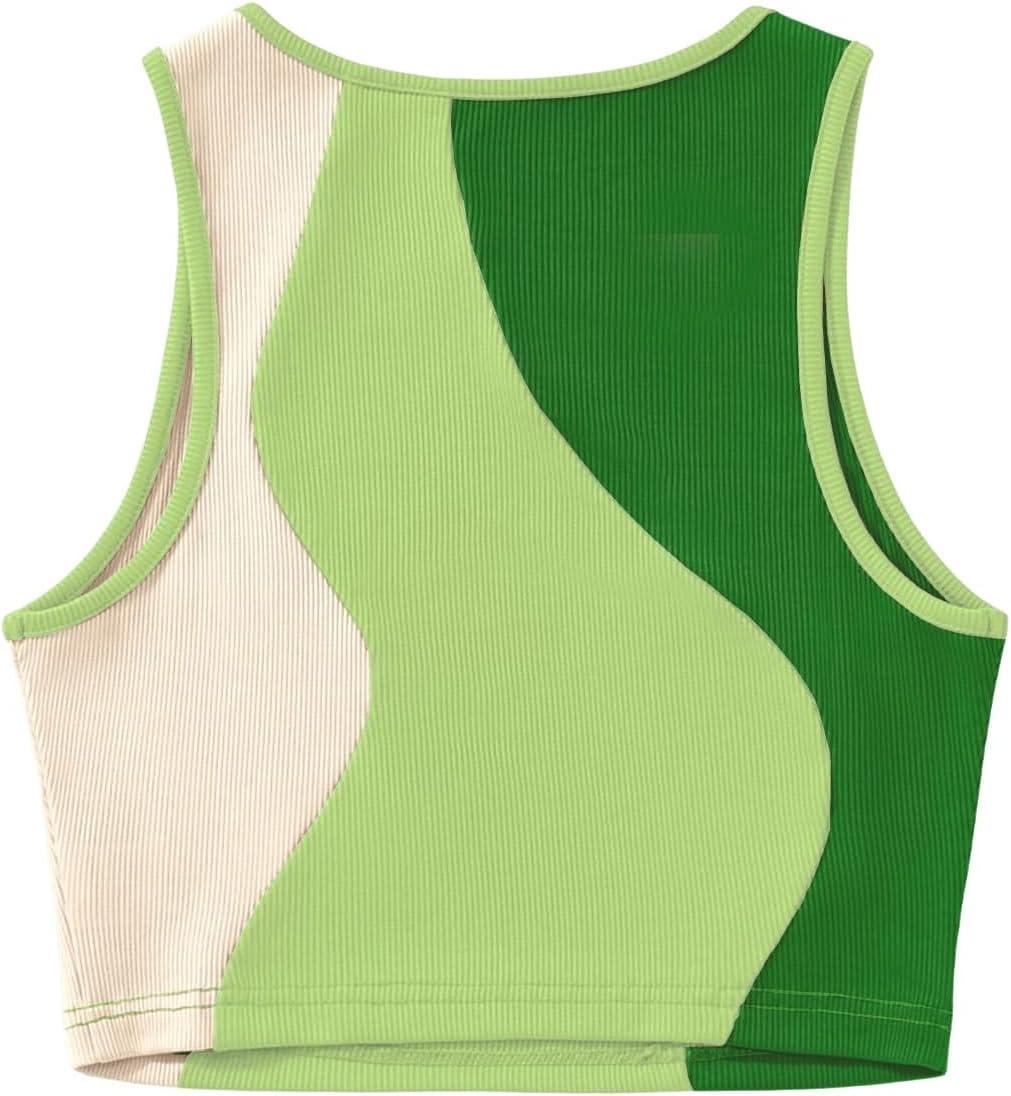 imageSweatyRocks Womens Summer Ribbed Knit Sleeveless Vest Color Block Crop Tank TopDark Green