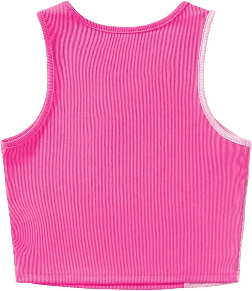 imageSweatyRocks Womens Summer Ribbed Knit Sleeveless Vest Color Block Crop Tank TopHot Pink