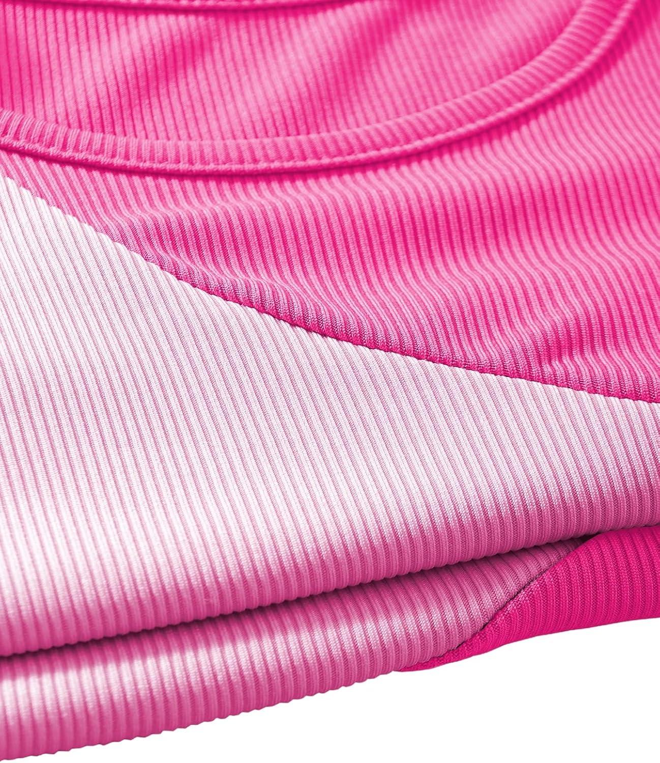 imageSweatyRocks Womens Summer Ribbed Knit Sleeveless Vest Color Block Crop Tank TopHot Pink