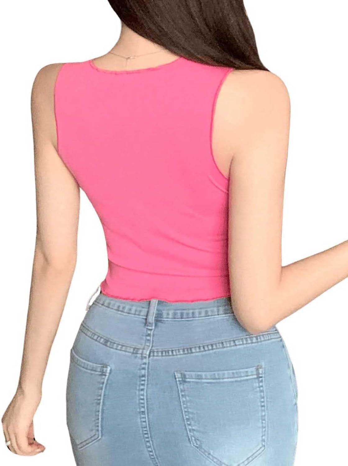 imageSweatyRocks Womens Summer Ribbed Knit Sleeveless Vest Color Block Crop Tank TopHot Pink Light Pink
