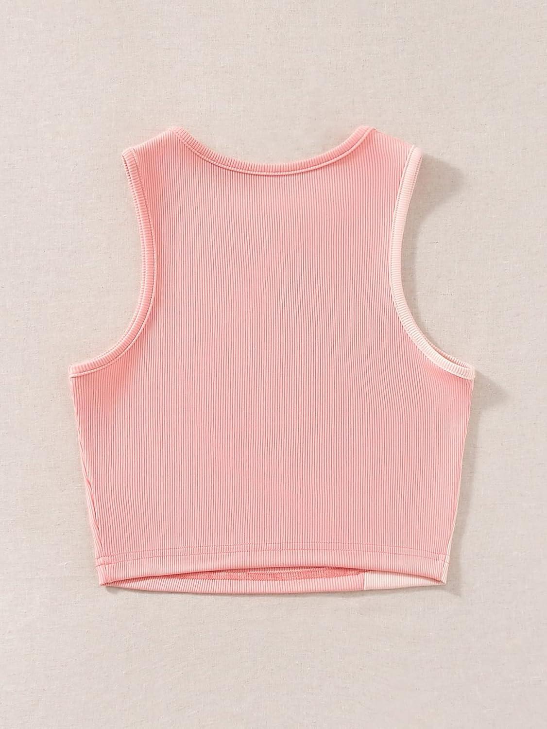 imageSweatyRocks Womens Summer Ribbed Knit Sleeveless Vest Color Block Crop Tank TopLight Pink