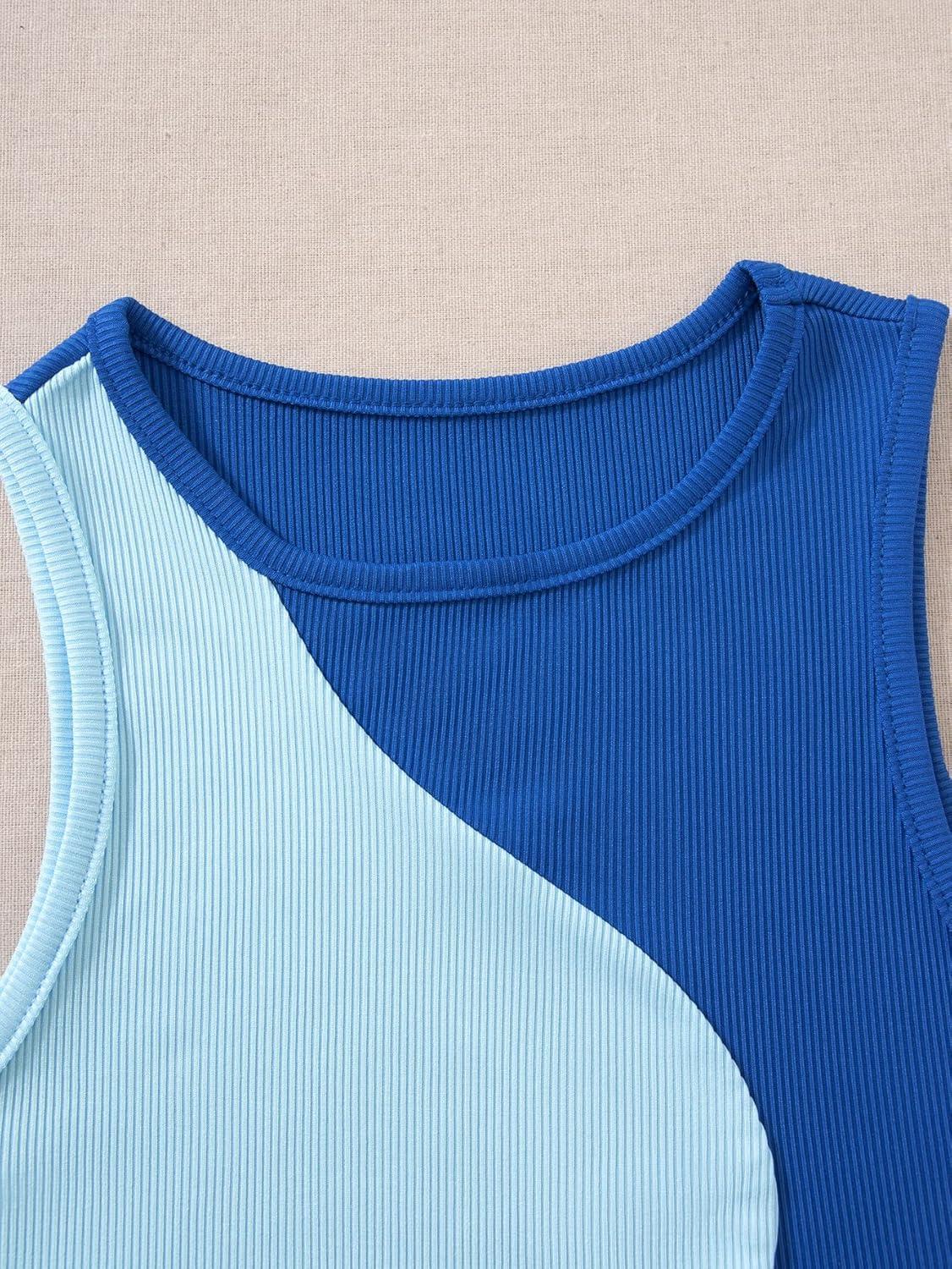 imageSweatyRocks Womens Summer Ribbed Knit Sleeveless Vest Color Block Crop Tank TopPale Blue