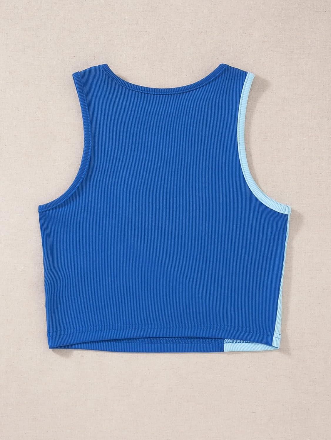 imageSweatyRocks Womens Summer Ribbed Knit Sleeveless Vest Color Block Crop Tank TopPale Blue