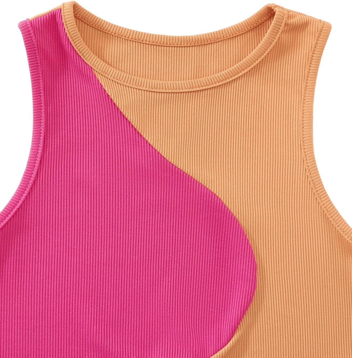 imageSweatyRocks Womens Summer Ribbed Knit Sleeveless Vest Color Block Crop Tank TopPink Orange