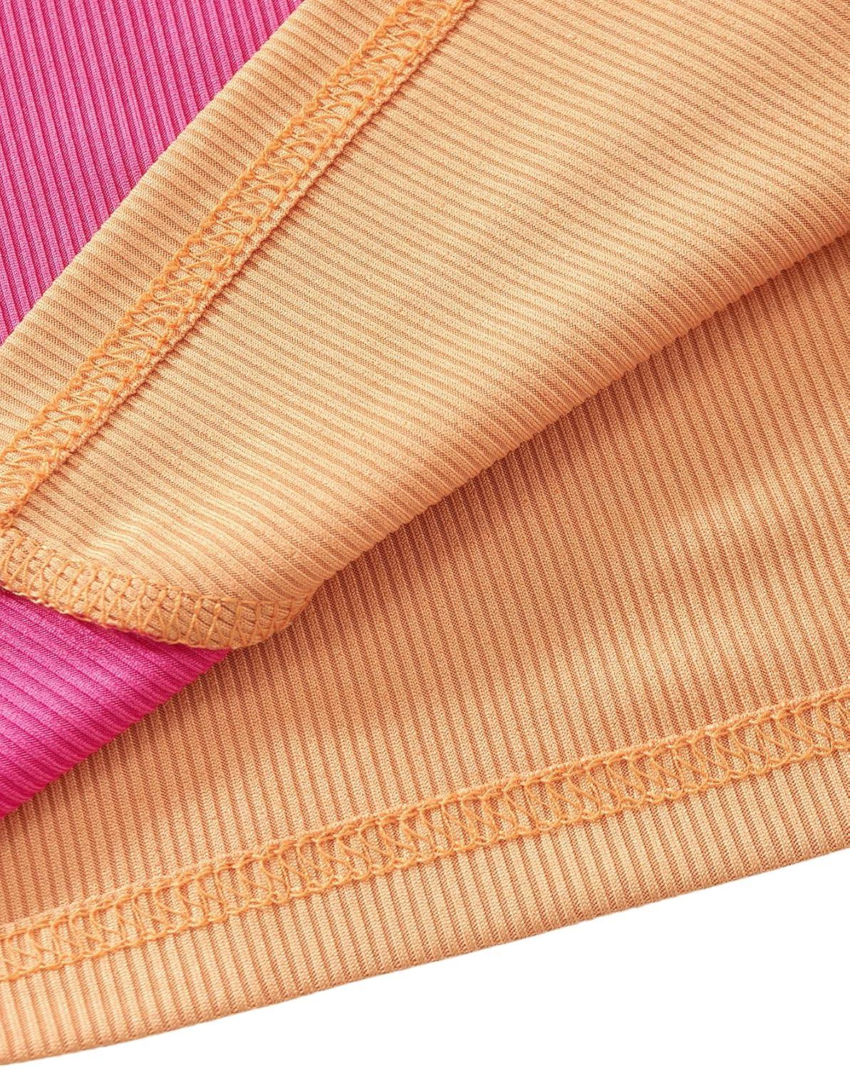 imageSweatyRocks Womens Summer Ribbed Knit Sleeveless Vest Color Block Crop Tank TopPink Orange