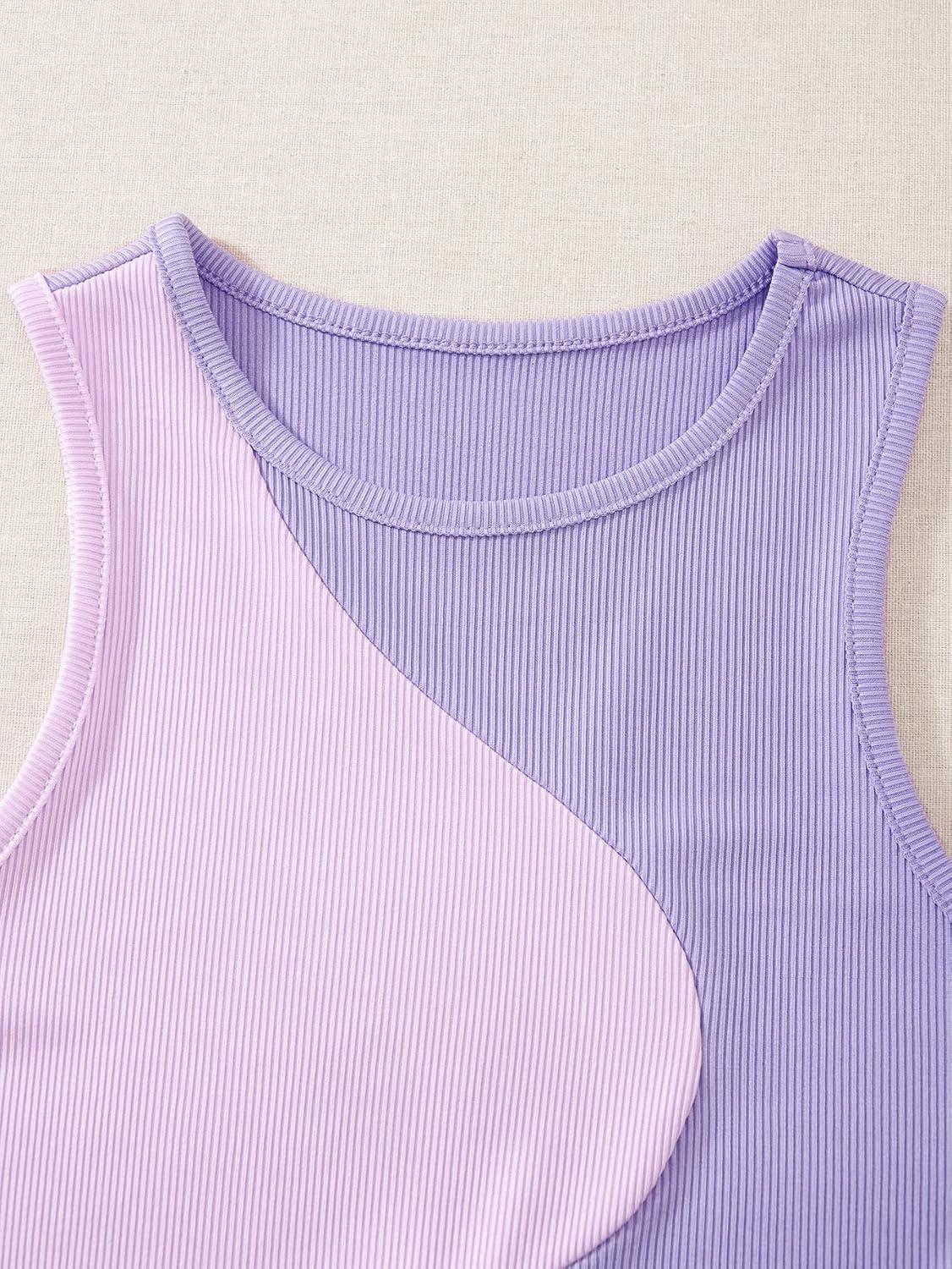 imageSweatyRocks Womens Summer Ribbed Knit Sleeveless Vest Color Block Crop Tank TopPink Purple