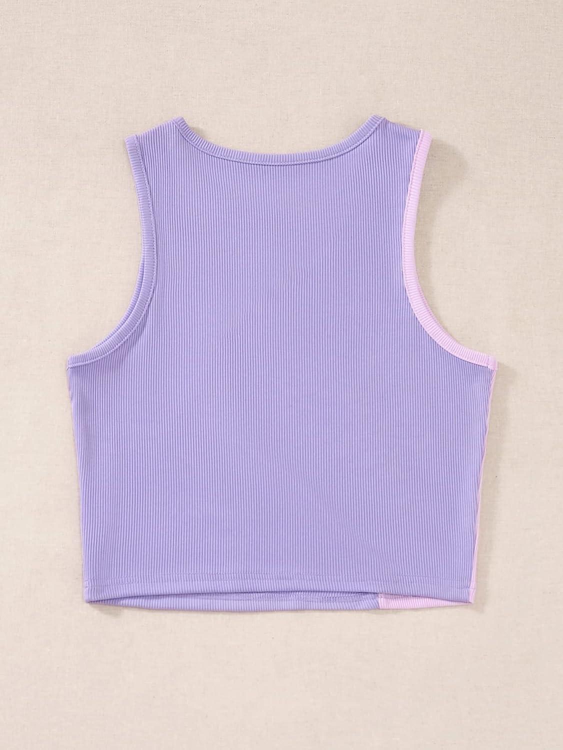 imageSweatyRocks Womens Summer Ribbed Knit Sleeveless Vest Color Block Crop Tank TopPink Purple