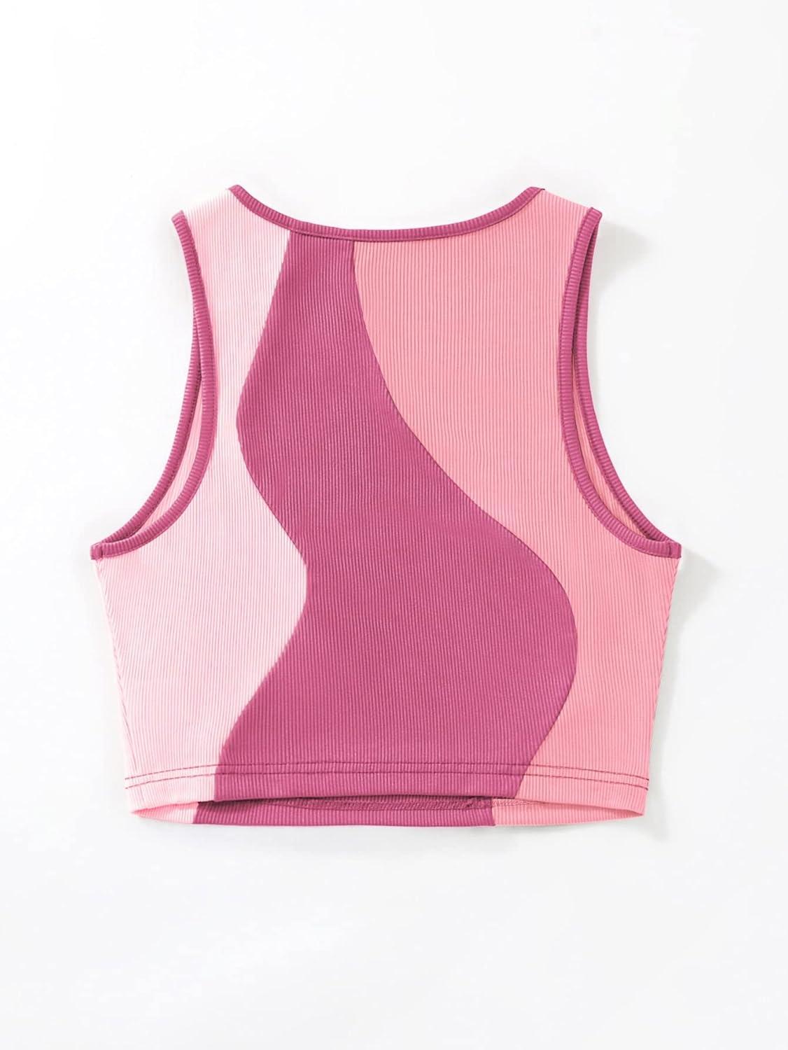 imageSweatyRocks Womens Summer Ribbed Knit Sleeveless Vest Color Block Crop Tank TopPurple Pink