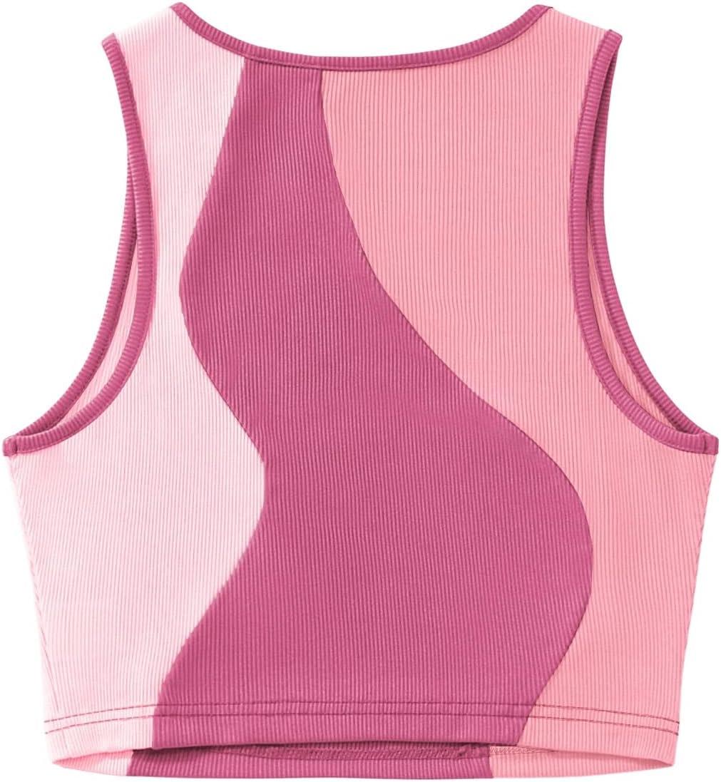 imageSweatyRocks Womens Summer Ribbed Knit Sleeveless Vest Color Block Crop Tank TopPurple Pink