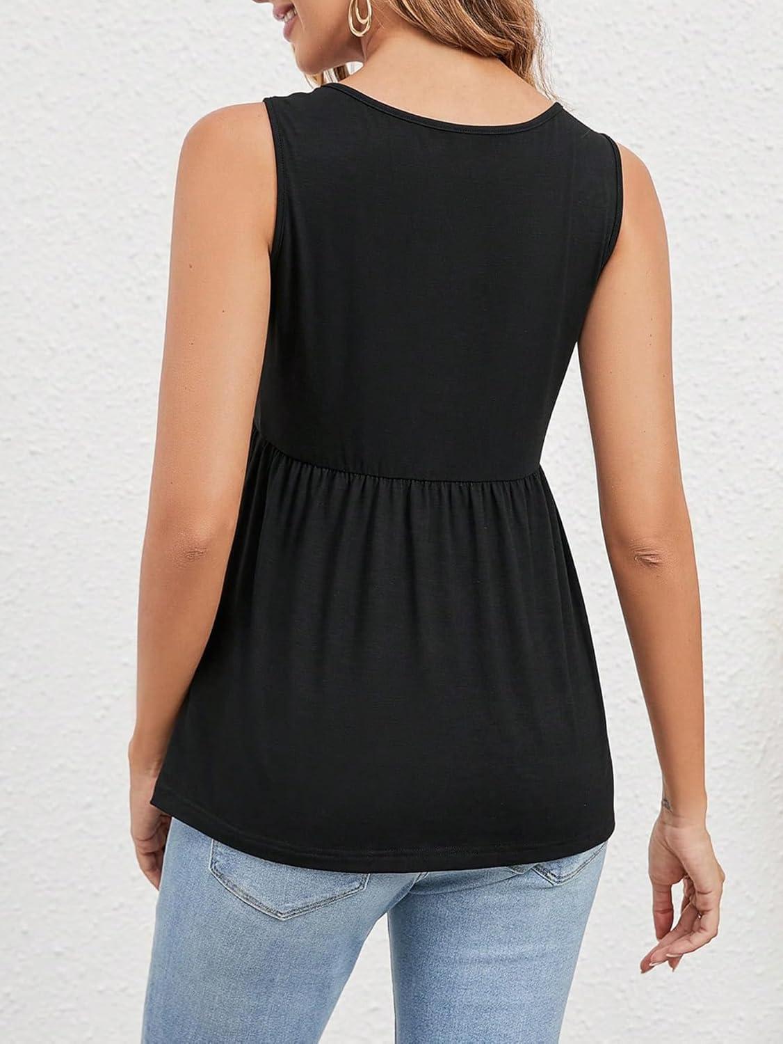 imageSweatyRocks Womens Summer Scoop Neck Ruffle Hem Babydoll Tank Sleeveless Peplum Tunic TopBlack