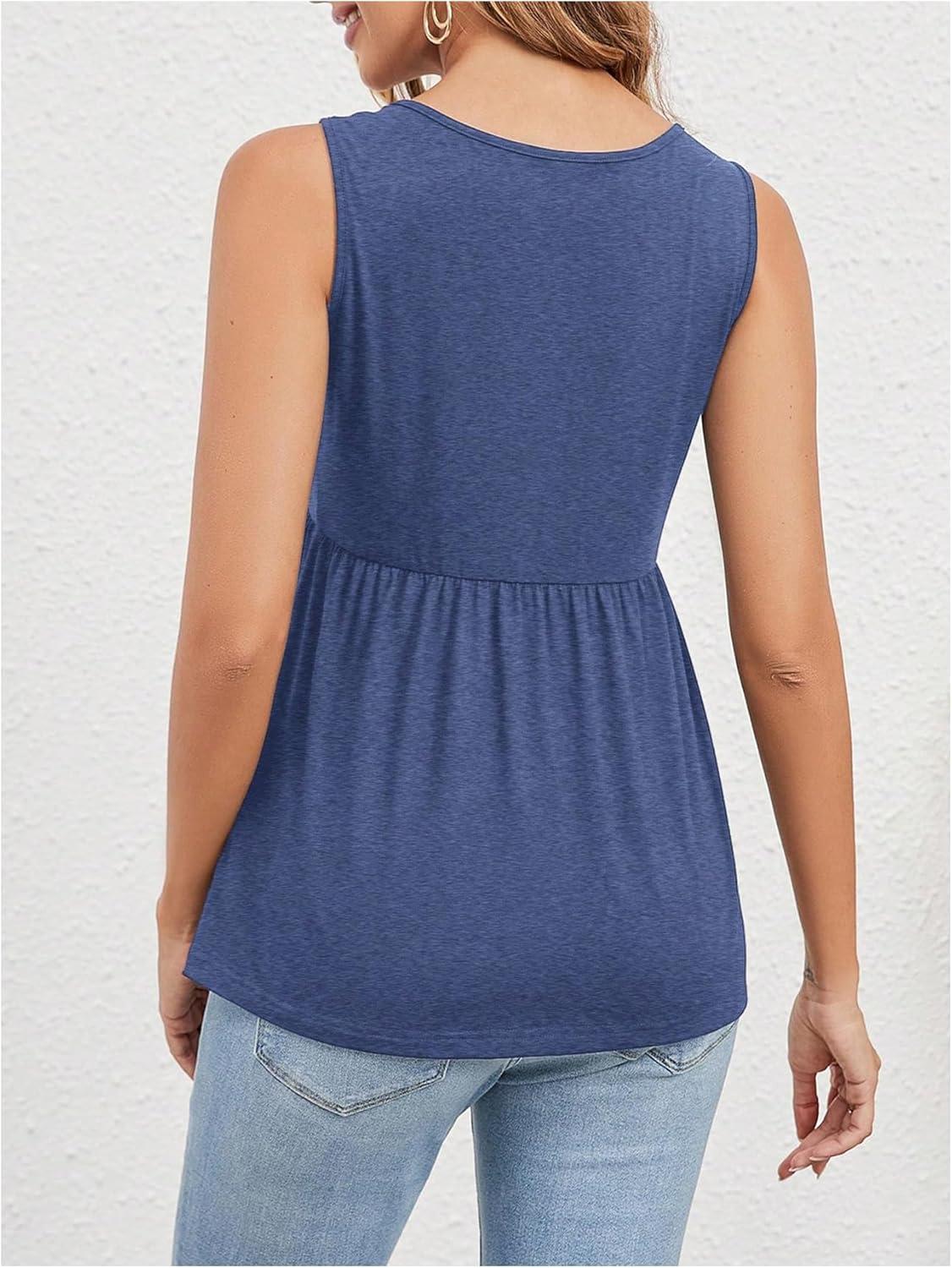 imageSweatyRocks Womens Summer Scoop Neck Ruffle Hem Babydoll Tank Sleeveless Peplum Tunic TopBlue
