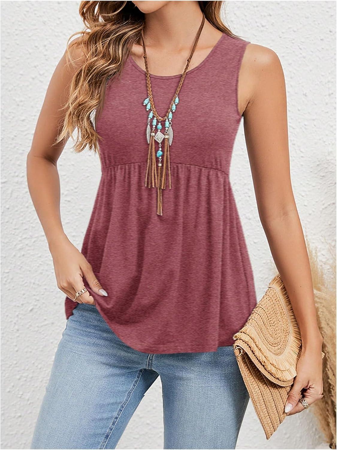imageSweatyRocks Womens Summer Scoop Neck Ruffle Hem Babydoll Tank Sleeveless Peplum Tunic TopBurgundy