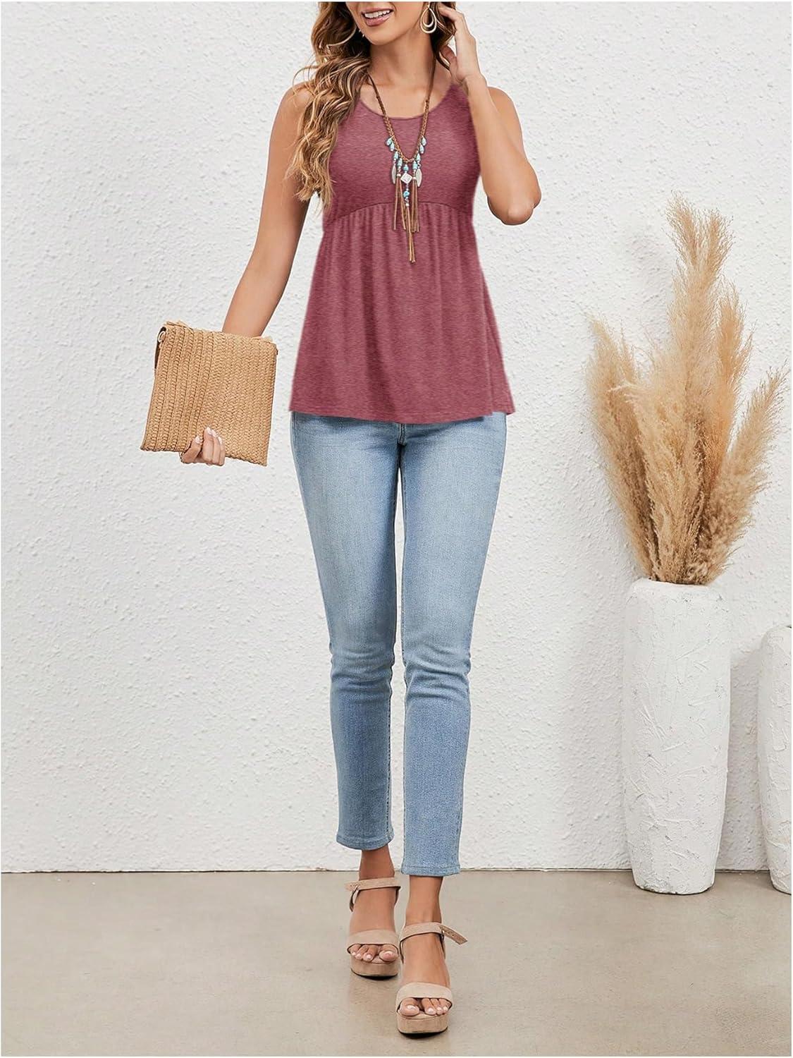 imageSweatyRocks Womens Summer Scoop Neck Ruffle Hem Babydoll Tank Sleeveless Peplum Tunic TopBurgundy