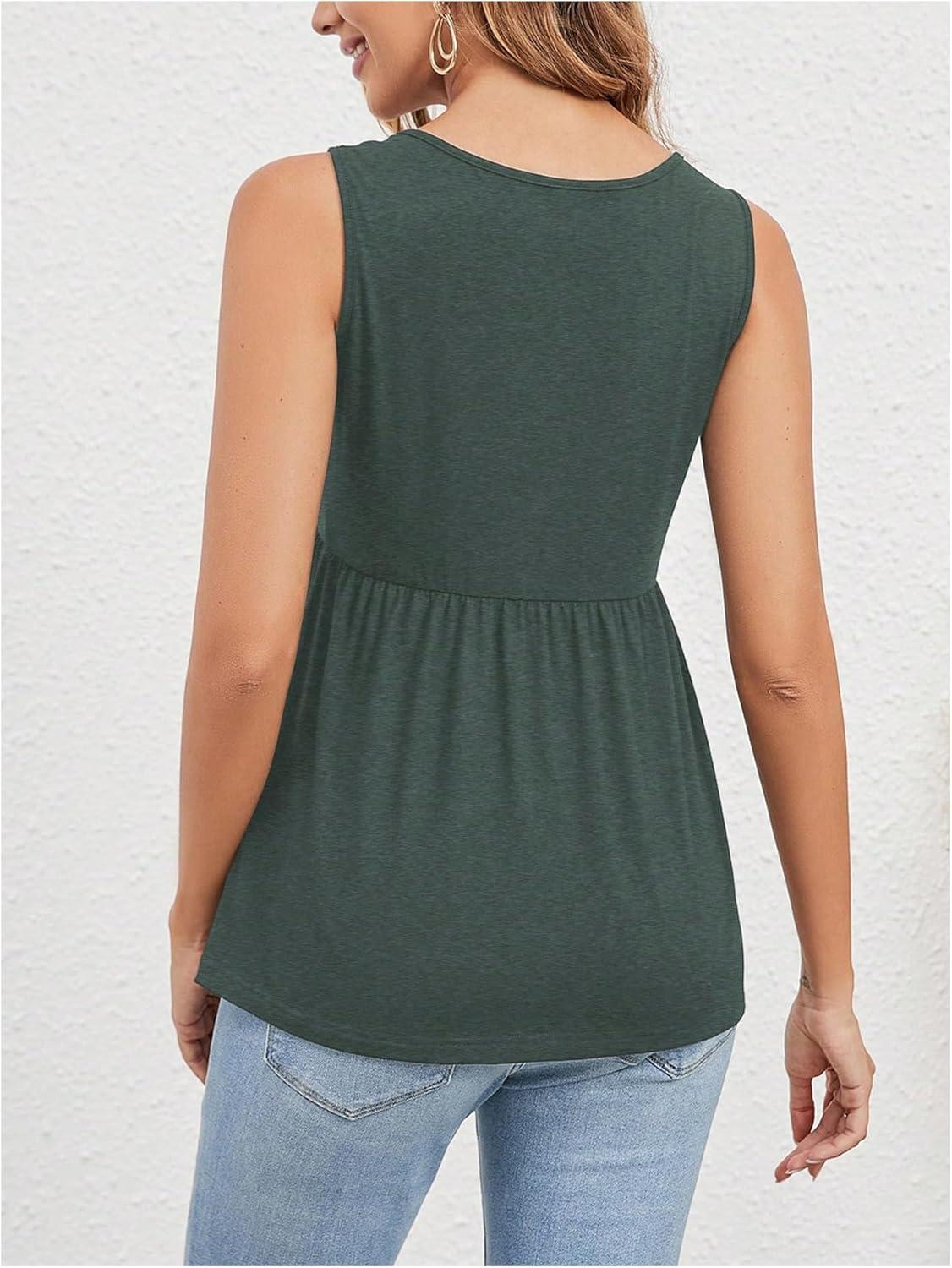 imageSweatyRocks Womens Summer Scoop Neck Ruffle Hem Babydoll Tank Sleeveless Peplum Tunic TopDark Green