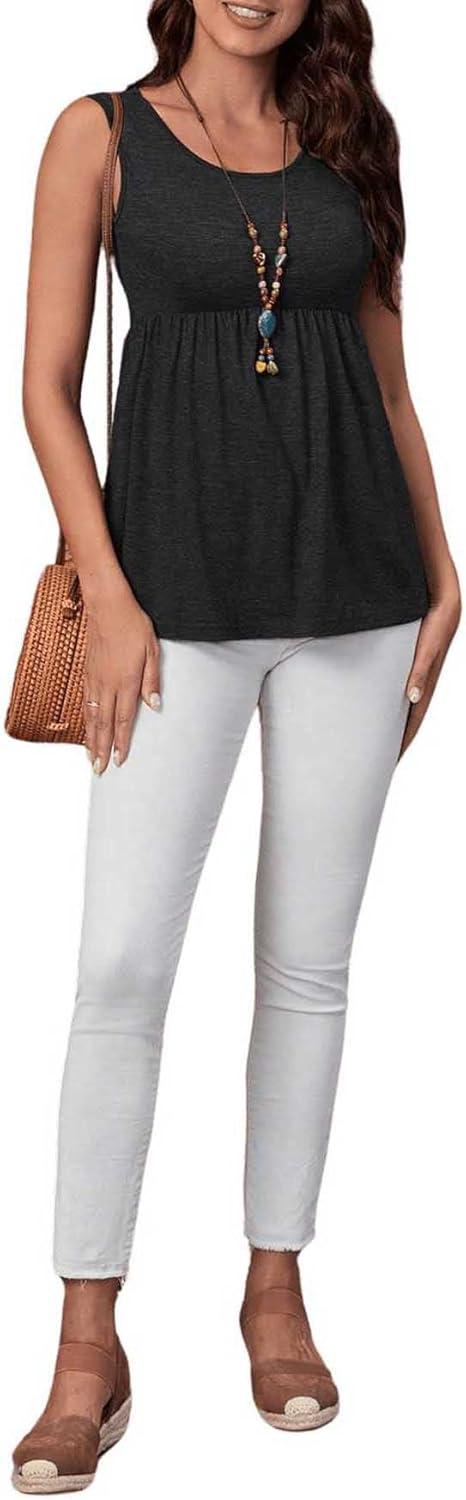 imageSweatyRocks Womens Summer Scoop Neck Ruffle Hem Babydoll Tank Sleeveless Peplum Tunic TopDark Grey
