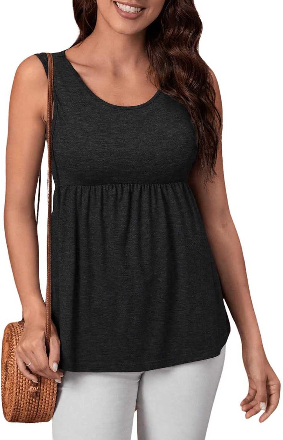 imageSweatyRocks Womens Summer Scoop Neck Ruffle Hem Babydoll Tank Sleeveless Peplum Tunic TopDark Grey