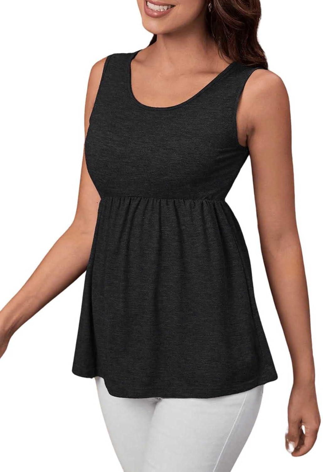 imageSweatyRocks Womens Summer Scoop Neck Ruffle Hem Babydoll Tank Sleeveless Peplum Tunic TopDark Grey