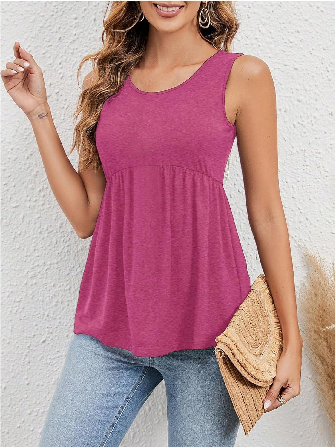 imageSweatyRocks Womens Summer Scoop Neck Ruffle Hem Babydoll Tank Sleeveless Peplum Tunic TopHot Pink