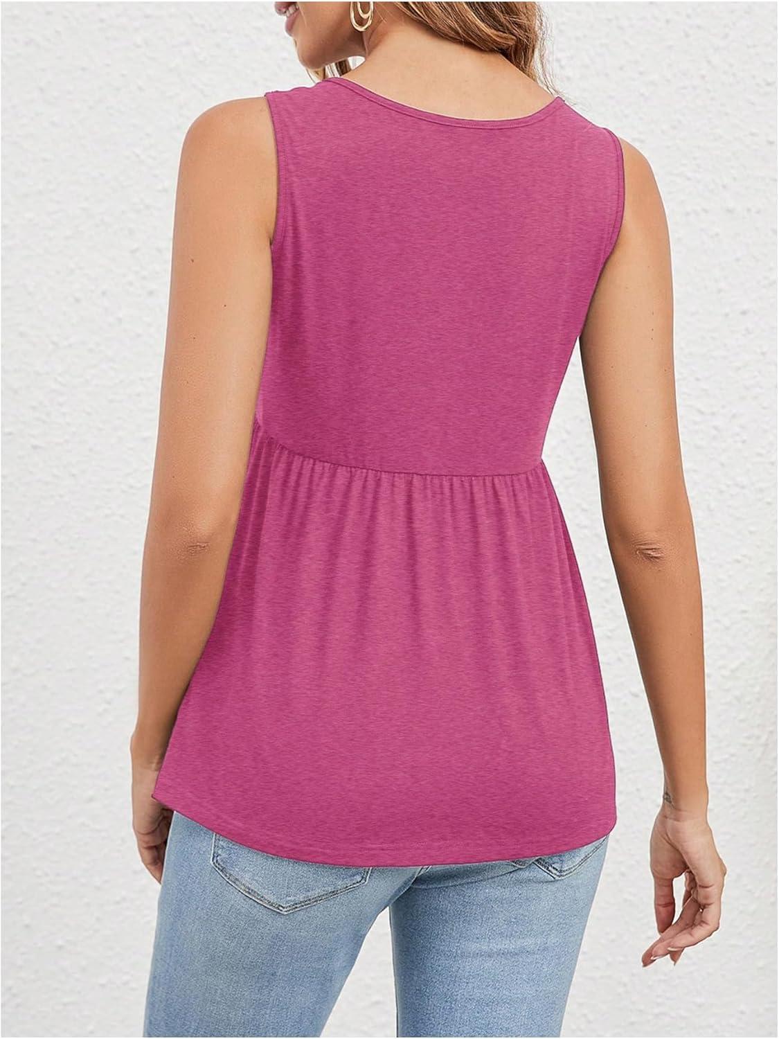 imageSweatyRocks Womens Summer Scoop Neck Ruffle Hem Babydoll Tank Sleeveless Peplum Tunic TopHot Pink