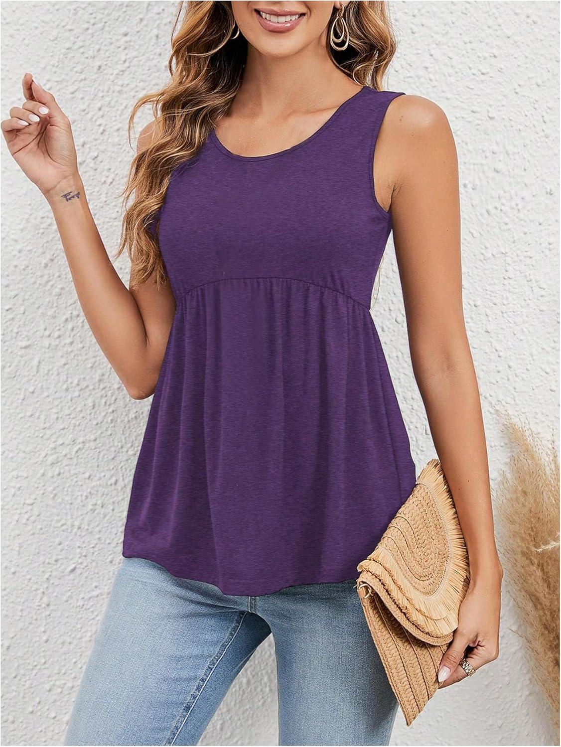 imageSweatyRocks Womens Summer Scoop Neck Ruffle Hem Babydoll Tank Sleeveless Peplum Tunic TopPurple