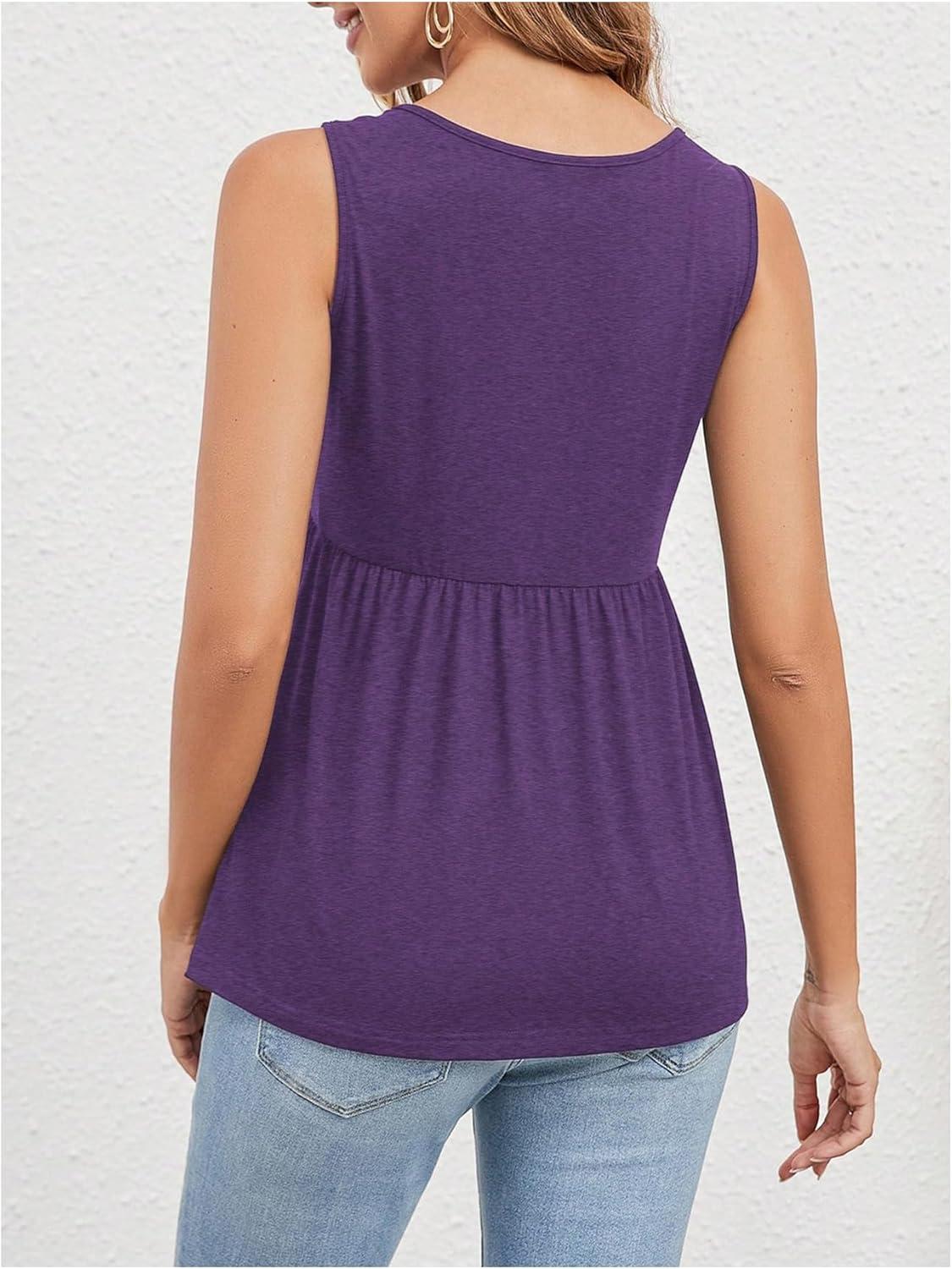 imageSweatyRocks Womens Summer Scoop Neck Ruffle Hem Babydoll Tank Sleeveless Peplum Tunic TopPurple