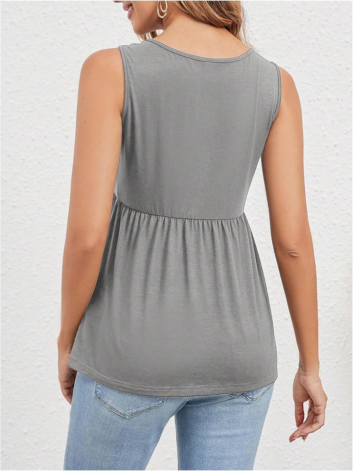 imageSweatyRocks Womens Summer Scoop Neck Ruffle Hem Babydoll Tank Sleeveless Peplum Tunic TopSolid Grey