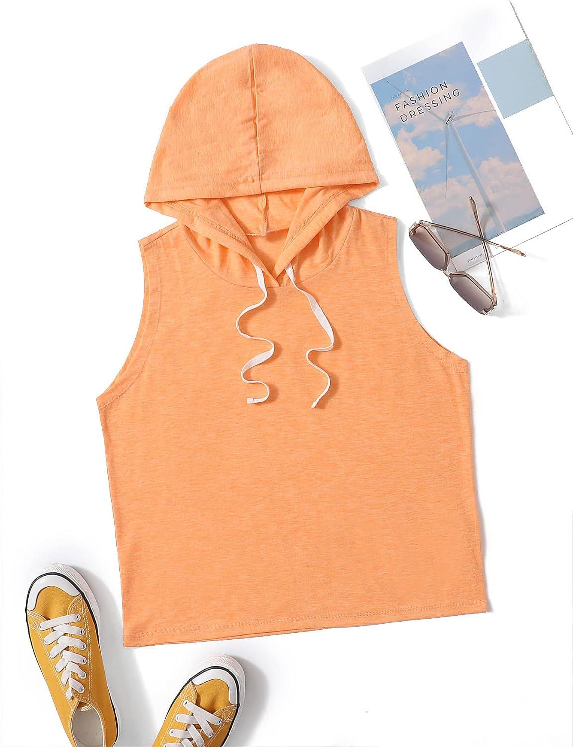 imageSweatyRocks Womens Summer Sleeveless Hooded Tank Top TShirt for Athletic Exercise Relaxed BreathableBright Orange